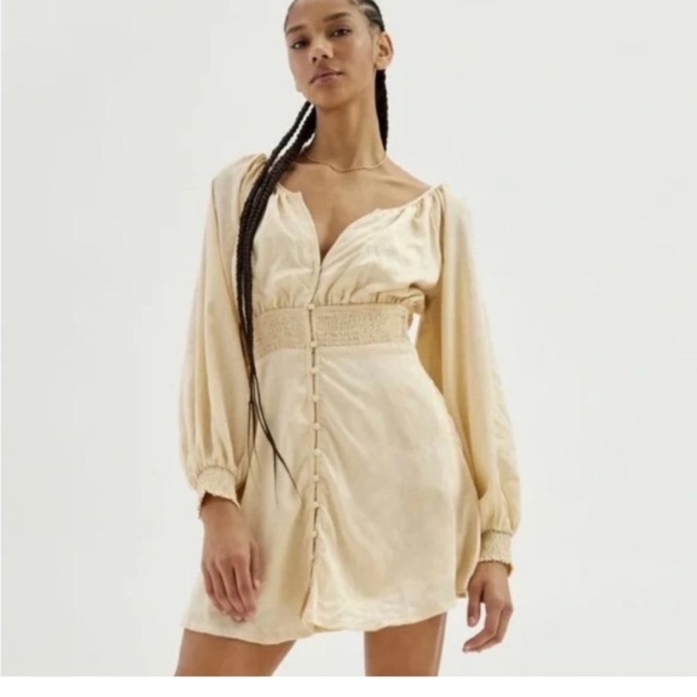 Urban Outfitters Cream Button Up Long Sleeve Dress